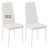 buybyroom Sillas de Comedor Juego de 2 Sillas de Metal para Cocina, Silla de Mesa Comoda Silla Tapizada Asiento, Blanco