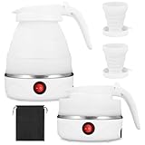 Ixydor Hervidor de agua plegable, 600 ml, portátil, plegable, de silicona, hervidor de agua pequeño y portátil, con 2 vasos plegables, base de acero inoxidable, hervidor de agua para cocina, viajes,