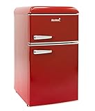 MaxxHome Frigorífico Refrigerador Retro - congelador, compartimento para verduras, 3 estantes, 2 estantes de cristal - 90L - Rojo [Clase de eficiencia energética F]