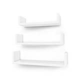 SONGMICS LWS40WT - Juego de 3 estantes de pared modernos, estantes flotantes de tablero DM con acabado de alto brillo y montaje invisible, color blanco