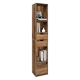 WOLTU Estantería para Libros, Librería Vertical con 3 Compartimentos Abiertos, 2 Cajones y 1 Armario, Libreria de Almacenaje para Oficina, Salón, Dormitorio, Cocina, Madera marrón, 30x24x158cm