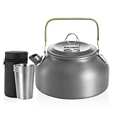 SUNOYA Hervidor de agua para camping, tetera de 0,8 L, cafetera, hervidor de agua, hervidor de agua, caldera de camping, con 4 vasos de acero inoxidable para picnic al aire libre, senderismo