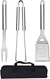 QH - Juego de Herramientas para Barbacoa, 3 Piezas, Accesorios de Barbacoa de Acero Inoxidable con Bolsa