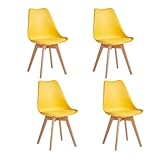 JZGORC Juego de 4 Sillas de Comedor Modernas, Sillas de Cocina con Patas Tapizadas y de Haya para Dormitorio, Salón, Comedor, Cocina - Amarillo