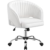 Yaheetech Silla de Oficina Silla Piel sintética Silla con Rudas Sillon para Trabajo Silla Altura Ajustable Tapizada Silla Blanca