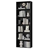 FirFurd 180cm Estantería Almacenaje Madera, Librería con 6 Baldas, Libreria Estanteria, Estantería Libros, Mueble Estantería para Salón, (Negro)