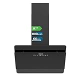 Cecotec Campana Extractora Decorativa 60cm - Bolero Flux DT 608000 Glass Black A++. Motor 210W, Bajo Consumo, Succión 800m3/h, Control Táctil, 3 Niveles + Booster, Hand Movement Control, Vidrio Negro