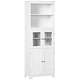 HOMCOM Alacena de Cocina Aparador de Comedor Armario de Cocina con 4 Puertas 2 Estantes Abiertos y Estante Ajustable para Salón 60x30x162 cm Blanco