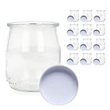 RcOcio Vasos yogurtera de cristal con tapa pack de 12 botes para yogurtera de 143 Ml tarros para postres recipiente para moulinex, lidl, severin, braum y resto de yogurteras (Tapa Blanca) (143)