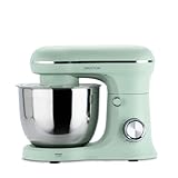 PRIXTON Batidora Amasadora KR250 para Repostería, Potencia 1500W, 10 Velocidades, Bol Acero Inoxidable de 5 litros, 3 accesorios, Tapa Transparente, Color Verde Mint Mate