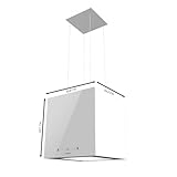 Cecotec Campana Extractora 44Cm En Isla Cuadrada Bolero Flux Cct 448000 Glass White A++. Acabado Vidrio Blanco, Succión 800M3/H, Motor 210W, 3 Potencias, Filtro Carbono