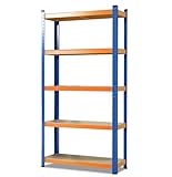 KARAT Estantería de metal para cargas pesadas, Estantería Almacenaje, Soporte, 180 x 90 x 60 cm, 5 Estantes Ajustables (azul y naranja)