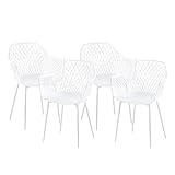 anrekl Juego de 4 sillas de comedor con patas de metal, sillas con reposabrazos, sillas de cocina, sillas de comedor, sillas de asiento para comedor o salón, color blanco