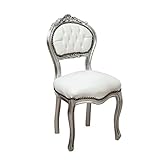Biscottini Silla tapizada L45XPR42XH90 Cuero Blanco y Plata - Sillas de comedor - Sillas Vintage - Sillón Dormitorio