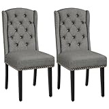 Yaheetech Juego de 2 Sillas de Comedor Tapizadas con Botones Silla Tapizada Patas de Madera Sillas Descalzadoras para Cocina Restaurante Comedor Gris Claro