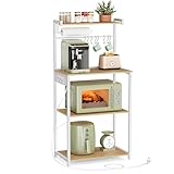 VASAGLE Estantería de Cocina con Enchufe Múltiple, Barra de Café de 4 Niveles con Estante Ajustable, Soporte de Microondas y Toallas, 40 x 60 x 140 cm, Roble Dorado y Blanco Nube KKS014Y02