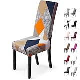 Fundas para Sillas Fundas Sillas Comedor Fundas de Asiento para Silla Duradera Fundas Protectoras para Sillas para Decoracion de Cocinas, Restaurantes y Hogar (Paquete de 6, Geometría Naranja)-H