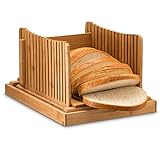 Cortador de pan de bambú, para pan casero, tabla de cortar tostadas plegable y compacta, con recogemigas, ajustable, cortadores de 3 espesores para pan, bagels, sándwiches