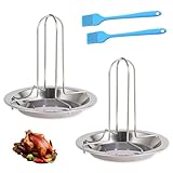 BNGXR 2 Pollo Barbacoa Soporte, Plegable Soporte para Pollo con 2 Cepillos de Aceite, Asador de Pollo de Acero Inoxidable, para Cocina, Horno, Barbacoa, Camping al Aire Libre