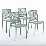 Sillas de resina moderna apilables de polipropileno con fibra de vidrio, para interior, cocina o comedor, exterior y jardín, sillas de restaurante y contract - Anna (4 Sillas, Verde salvia)