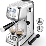 AMZCHEF Cafetera Express 20 Bares | Cafetera Semiautomatica con Vaporizador de Leche para Espresso y Cappuccino | 1350 W Cafetera Espresso | Depósito Extraíble 1.3L | Acero Inoxidable | Plate