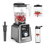 BioloMix Batidora de alto rendimiento de 2200 W, función de autolimpieza, recipiente de 2 L y vaso de viaje de 600 ml, sin BPA. Batidora de batidos (T5600, gris)