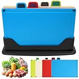 Tabla de cortar de plástico, 4 unidades, 30 x 20 cm, juego de tablas de cortar con soporte, aptas para lavavajillas, polipropileno, sin BPA, antideslizantes, para frutas, verduras, carnes