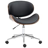Vinsetto Silla de oficina de diseño vintage asiento regulable en altura giratoria 360° base cromada madera de álamo tapizado plástico 53W x 53D x 77-87H cm negro