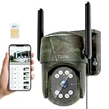 Tzziel 3G/4G Cámara de Vigilancia con Tarjeta SIM, Sin WiFi, Detección de Movimiento PIR con reconocimiento de Personas y Seguimiento automático, Visión Nocturna, Audio Bidireccional, Impermeable.