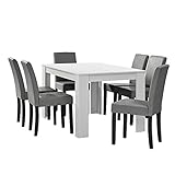 [en.casa] Mesa de Comedor diseño - Blanco - Set de sillas con Estilo Elegante - Gris Claro