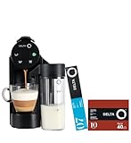 Delta Q - Cafetera de Cápsulas Mini MilkQool - Color Negro - 20 Bares de Presión - Capacidad 0,6 L - Con Depósito de Leche - Incluye 40 Cápsulas Intensidad 10 y 10 Cápsulas Descafeinado
