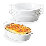 ONEMORE Au Gratin - Fuente para hornear, cacerola individual de 20 onzas para horno, sartén ovalada de cerámica con asas, juego de 4 sartenes gratinadas para asar, lasaña, hornear carne y verduras,