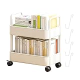 Dubbulon Carros 2 Niveles con Ruedas - Estantería para Libros con Ruedas | Carrito De Almacenamiento con Ruedas | Libros Portátil | Estantería Móvil | para Espacios Reducidos, COC, Oficina, Baño