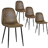 ReseeZac Juego de 4 sillas de comedor escandinavas vintage de ante sintético con patas de metal macizo, adecuadas para cocina, salón, oficina, dormitorio, estudio, cafetería, color marrón