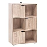 WOLTU Estantería para Libros Estantes de Almacenamiento Estante para Piso Estantería de Exposición Estantería de Pared con 3 Puertas, MDF, 6 Compartimentos, 59.6x29x91cm SK001hei