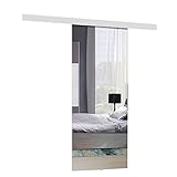 Mirjan24 Sistema de puerta corredera Mirror Juego completo para puertas correderas, separadores de puertas interiores (blanco + espejo, modelo 70)