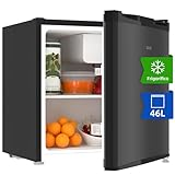CHIQ Minibar capacidad 46L, Compresor incorporada, Botellero y Compartimiento Congelador, Control de Temperatura regulable, Bajo Nivel de ruido, Puerta Reversible, Color Negro
