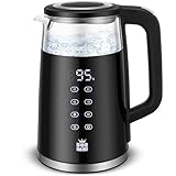 ForMe Hervidor Eléctrico de Vidrio Agua 1,7 L Selección de Temperatura de 40-100 C LED Indicador Digital de Temperatura I Función de Mantener Caliente Tetera I Cristal Hervidora Libre de BPA
