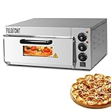 Fulgutonit Horno para Pizza, 2000W Horno de Pizza Eléctrico de Acero Inoxidable, con 40x40cm Piedra para Pizza, 120Min Temporizador, 50-350℃ Temperatura Controlada (Simple)