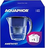 AQUAPHOR Jarra con filtro de agua Amethyst Negro 1 Maxfor+ cartucho incluido I Filtro de agua plástico de 2,8l I Reduce cal, cloro, metales pesados I Jarra compacta perfecto para nevera