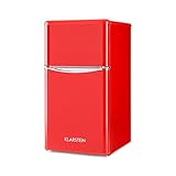 Klarstein Monroe Red 2020 Edition - Nevera con congelador, Frigorífico combi, Minibar, Capacidad total 85 L, 40 dB, Estantes de cristal, Eficiencia energética clase A+, Estilo vintage, Rojo