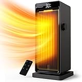 OMISOON Calefactor 2000W, ECO Calefactor bajo consumo, PTC, 90°Oscilación, Temporizador 24h, Termostato, Rejilla ajustable, Protección contra Sobrecalentamiento y Vuelco, 3 Modo, Calentador, Negro