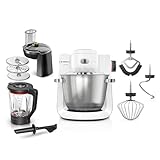 BOSCH - Robot de Cocina, Serie 6, 1600W, Amasado Planetario 3D, Set de Pastelería, Triturador, Batidora de vaso ThermoSafe, Blanco, MUMS6EW22