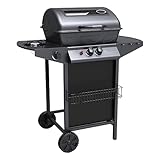 Barbacoa de gas con piedra volcánica y barbacoa de gas, 2 quemadores + estufa lateral estructura de acero con plano lateral de apoyo y 3 perchas Pratiko Life