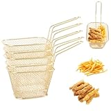 AKOLAFE 5 piezas cestas para patatas fritas de acero inoxidable, 6 x 7,5 x 8,5 cm, cestas doradas para freidoras con asa, cestas para servir patatas fritas para almacenar, presentar alimentos