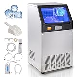 VEVOR Máquina para Hacer Cubitos de Hielo Comercial 45kg/24h, 55 Bandejas para Cubitos de Hielo Capacidad de Almacenamiento de 15 kg Autolimpieza Sin Instalación Independiente para Hogar, Restaurante