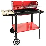 Algon | Barbacoa Hierro Grill 58x38 Parrilla Zincada Artesanal Rectangular Carbón y Leña - Barbacoa Color Rojo/Negro Regulable en 5 Niveles con Protector de Viento Fácil Montaje y Transporte