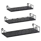 EYMPEU Estanteria Pared De Madera Y Metal, Juego De 3, Baldas Flotantes Pared con Diseño De Luna, Estante Flotante Pared Almacenamiento Y Organización En La Cocina, Baño, Oficina, Salón (Negro).