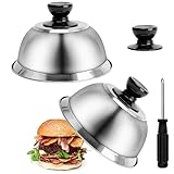 Ticeed Campana para Hamburguesas Set 2 Campanas para Hamburguesas con 3 asa para Queso o Hamburguesas Tapa para derretir Queso de Acero Inoxidable para Plancha barbacoas(16.2 * 16.2 * 6.5cm)