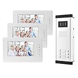 uoweky - Portero de vídeo (7 Pulgadas, con Cable, Sistema de Puerta IR, cámara de visión Nocturna, 480 p + Pantallas de Control Interior para 2/3 Apartamentos (3 monitores)